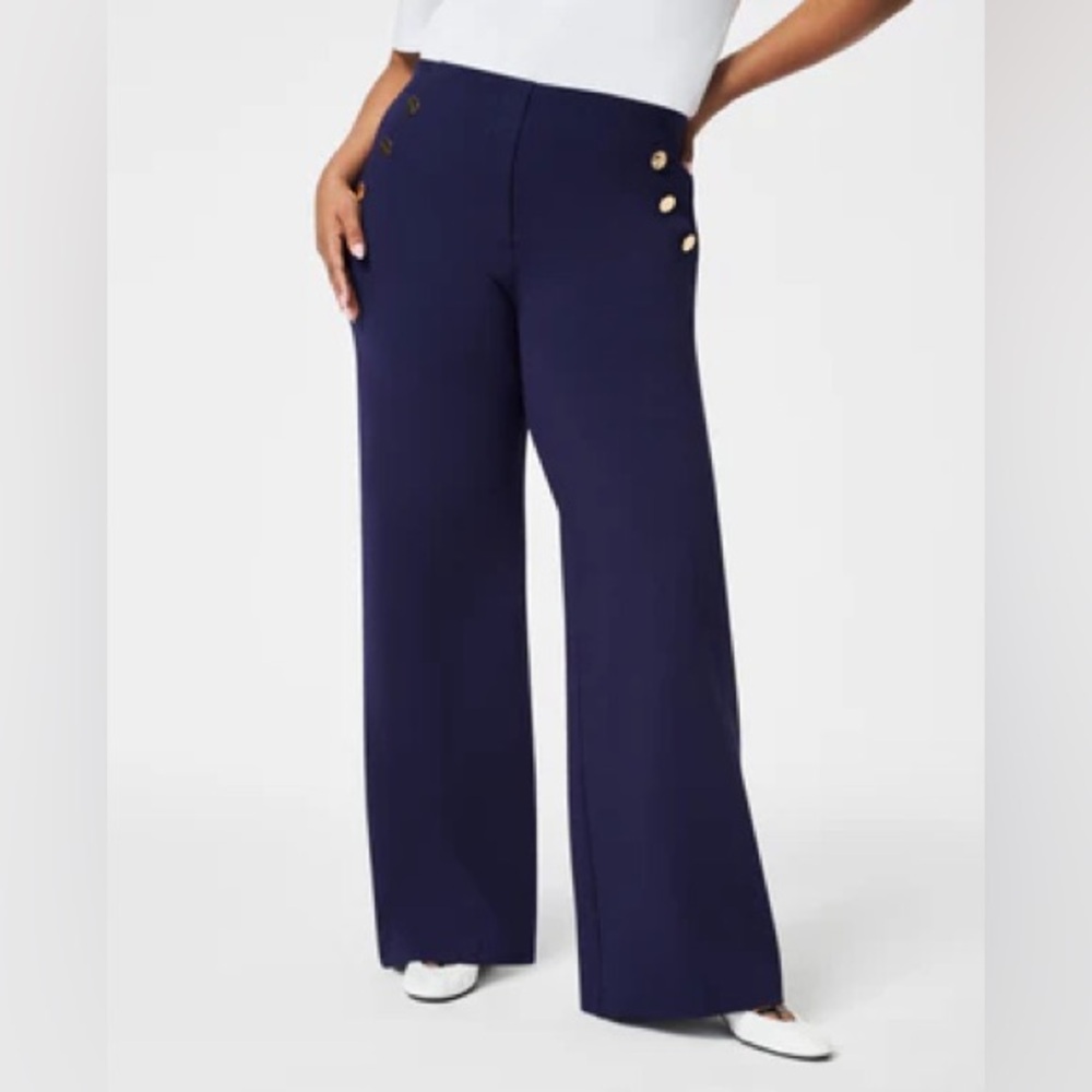 SPANX Button Front Wide Leg Pant, navy